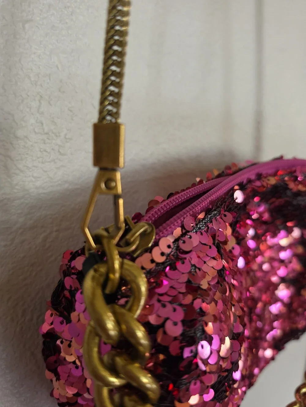 MONTANA WEST Sequin Hand Bag Link & Crossbody Straps Shiny Pink Night Out!